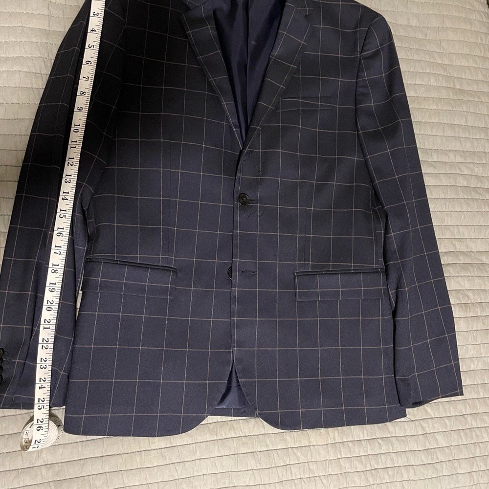 H&M Dark Blue Grid Pattern Blazer